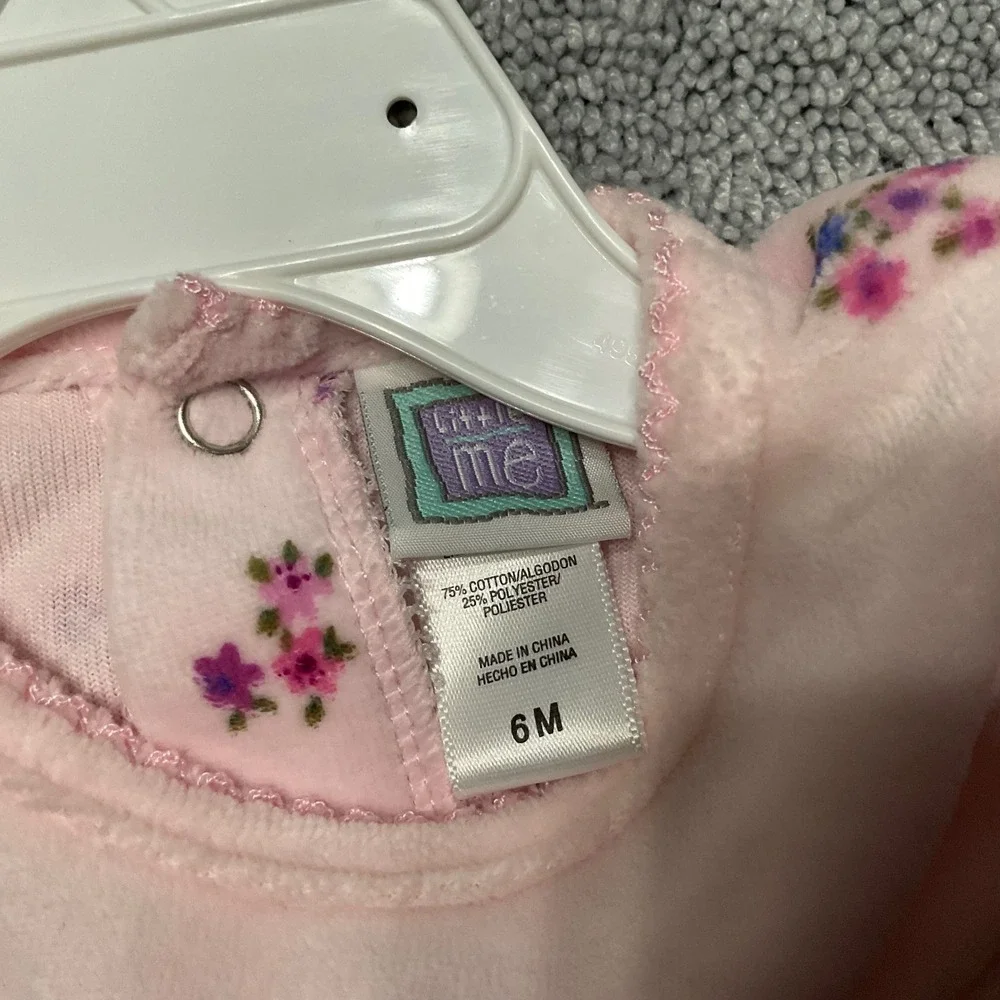 Vintage Little Me Baby Girl Pink Velour Footed Sleeper and Hat Set 6 Months